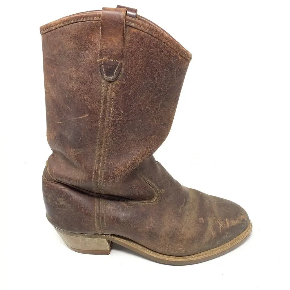 Vintage Matterhorn Brown Size 7.5 EE pull On Boots Vibram Soles Hard-Toe